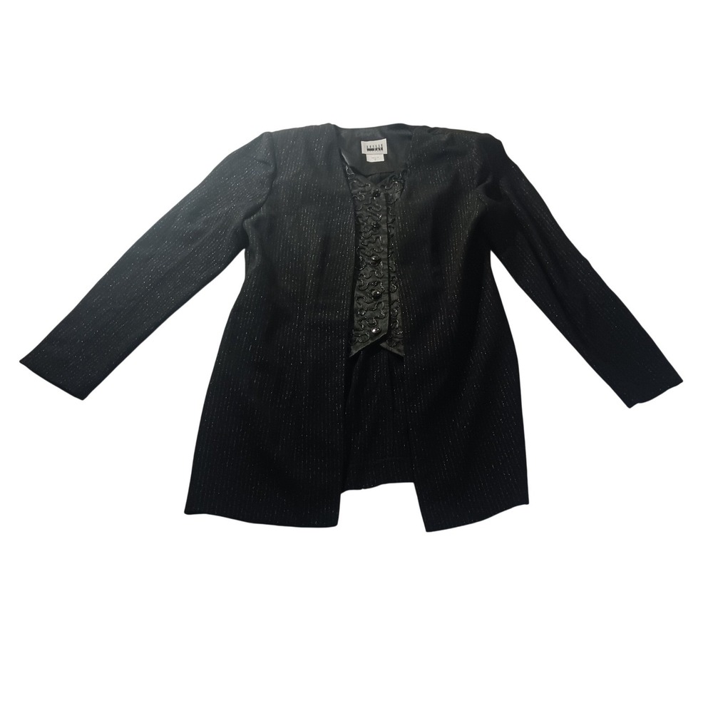 Leslie Fay Evening Jacket Vest Set 3471 Womens 8 Black Pinstripe Dark Academia